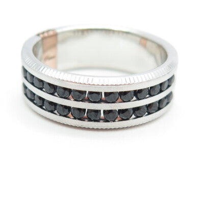 P. NINA 925 Sterling Silver 2-Tone Black C Z Ring Size 10.25