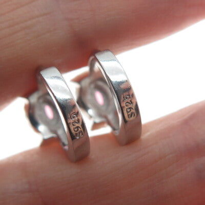 925 Sterling Silver Marquise-Cut Pink & Round-Cut White C Z Hoop Earrings