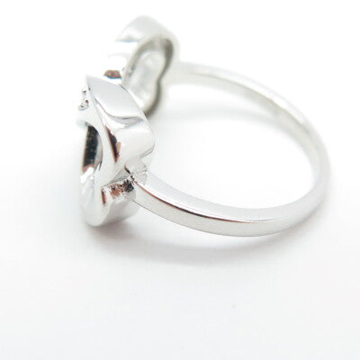 925 Sterling Silver Real Opal & Round-Cut C Z Infinity Heart Ring Size 5