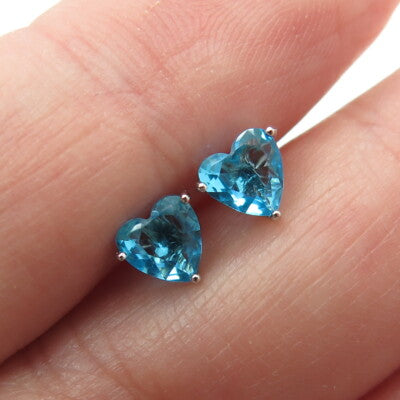 925 Sterling Silver Heart-Cut Shaped Swiss Blue C Z Stud Earrings
