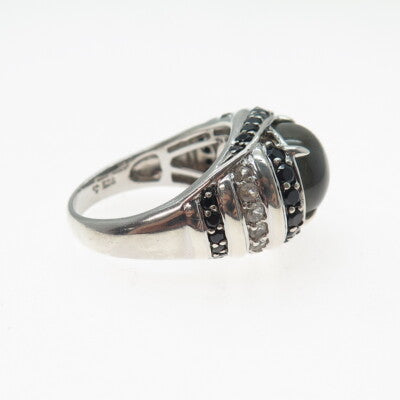 925 Sterling Silver Real Labradorite Black Spinel & White Topaz Ring Size 9