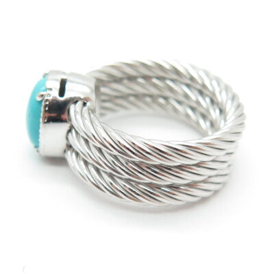 925 Sterling Silver Italy Sleeping Beauty Turquoise Multi-Row Ring Size 6.25