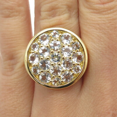 925 Sterling Silver Gold Plated Round-Cut C Z Cluster Ring Size 6