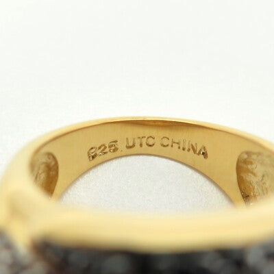 925 Sterling Silver Gold Plated Black Spinel & C Z Claw Ring Size 6.25