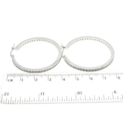 925 Sterling Silver Round-Cut All Around C Z Hoop Earrings