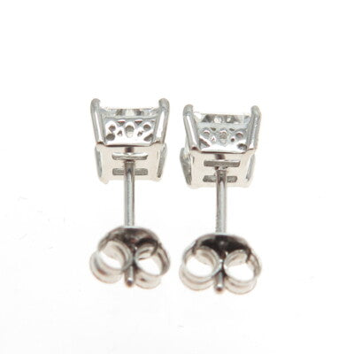 925 Sterling Silver Princess-Cut C Z Stud Earrings