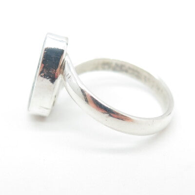 925 Sterling Silver Vintage Real Black Onyx & Abalone Shell Bean Ring Size 6.75