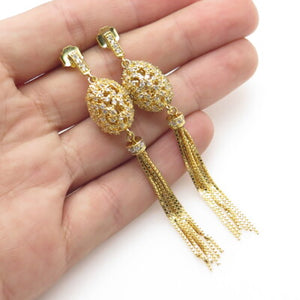ADI 925 Sterling Silver Gold Plated Pave C Z Box Chain Dangling Earrings