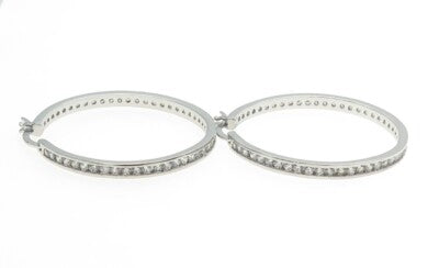 925 Sterling Silver Round-Cut All Around C Z Hoop Earrings