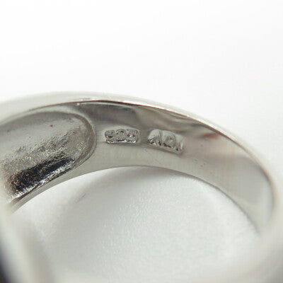 925 Sterling Silver 2-Tone Blue Glass & C Z Statement Ring Size 7