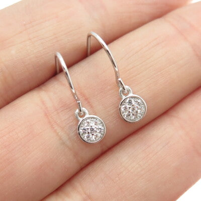 925 Sterling Silver Round-Cut C Z Dangling Earrings