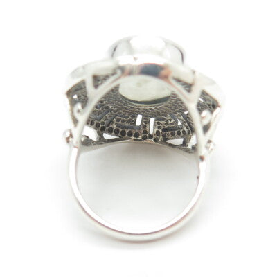 NICKY BUTLER 925 Sterling Silver Vintage Moonstone Gem Greek Maze Ring Size 6