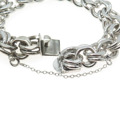 ELCO Sterling Silver Antique Art Deco Double Rolo Link Solid 53.4g Bracelet 6.5"