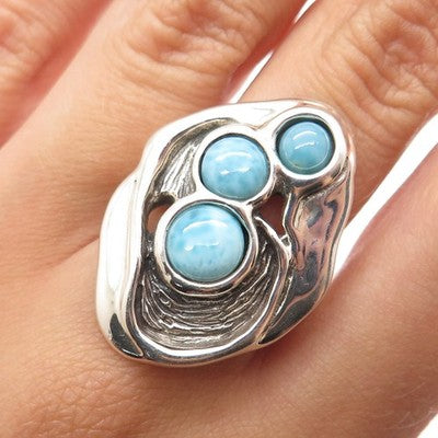 HAGIT GORALI 925 Sterling Silver Vintage Israel Larimar Modernist Ring Size 9