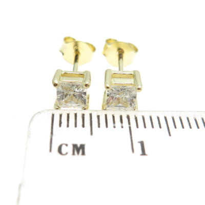 925 Sterling Silver Gold Plated Princess-Cut C Z Stud Earrings