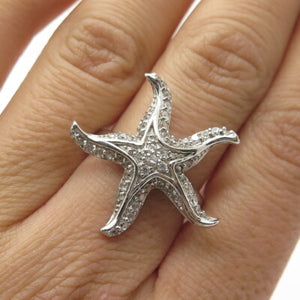925 Sterling Silver Pave C Z Starfish Ring Size 7