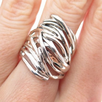 HAGIT GORALI 925 Sterling Silver Vintage Modernist Nest Ring Size 8