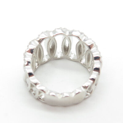 925 Sterling Silver Pave C Z Oval Chain Ring Size 6.25