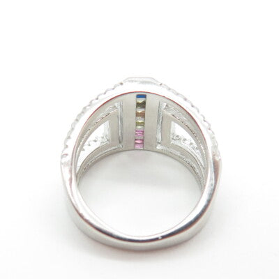 925 Sterling Silver Multi-Color C Z Geometric Ring Size 6.25