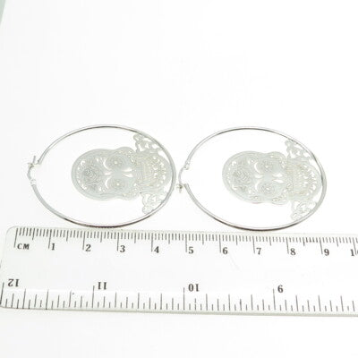 925 Sterling Silver Calavera Skull Hoop Earrings
