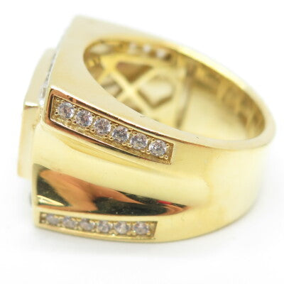 925 Sterling Silver Gold Plated Princess & Round-Cut Shaped C Z Ring Size 9.25