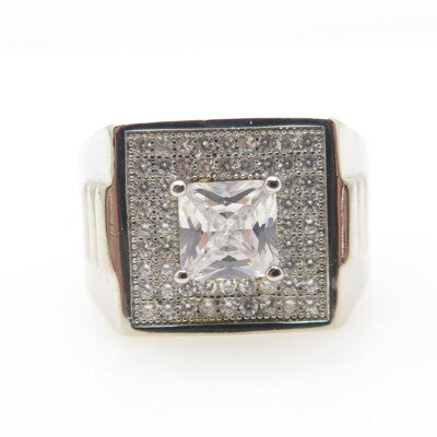 925 Sterling Silver Princess-Cut Shaped C Z Ring Size 9.25