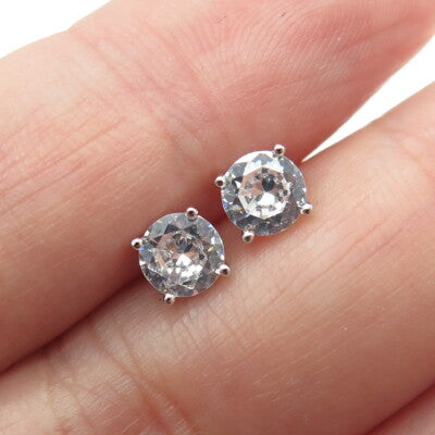 925 Sterling Silver Round-Cut C Z Stud Earrings