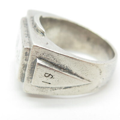 925 Sterling Silver Antique 1943 Egyptian Symbols Signet Ring Size 10.75