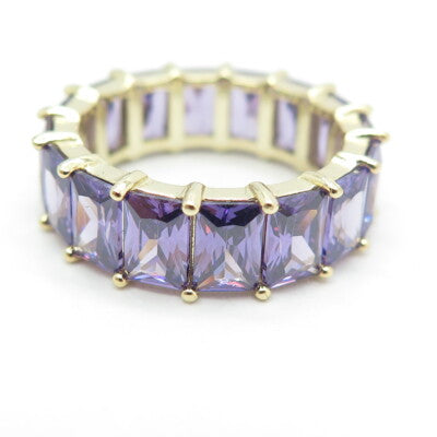 925 Sterling Silver Gold Plated Radiant-Cut Shaped Lavender C Z Ring Size 7.25