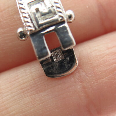 925 Sterling Silver Blue C Z Greek Maze Pattern Panel Link Bracelet 7"