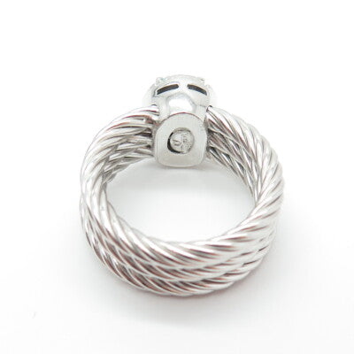 925 Sterling Silver Italy Sleeping Beauty Turquoise Multi-Row Ring Size 6.25