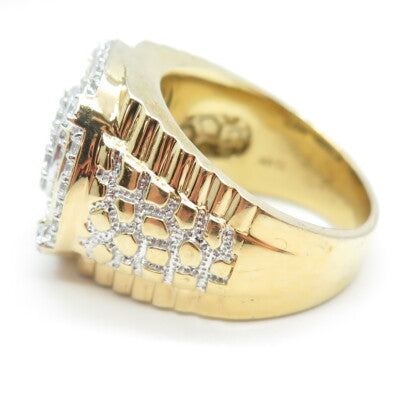 925 Sterling Silver Gold Plated Pave C Z Wide Ring Size 10.25