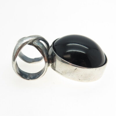 925 Sterling Silver Vintage Mexico Real Black Onyx Modernist Pendant