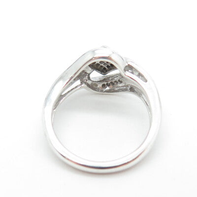 SUN 925 Sterling Silver Real Round-Cut Diamond Bypass Ring Size 7