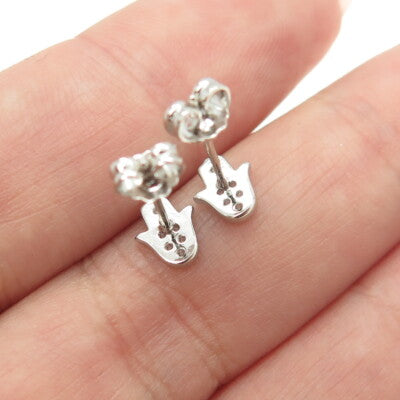 925 Sterling Silver Round-Cut C Z Hamsa Amulet Stud Earrings