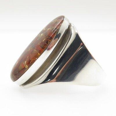 925 Sterling Silver Vintage Mexico Real Red Jasper Inlay Adjustable Ring Size 8