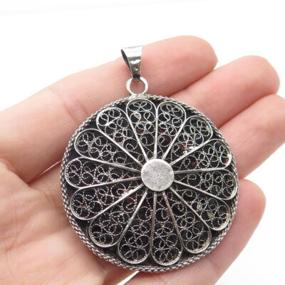 925 Sterling Silver Vintage Filigree Ethnic Pendant