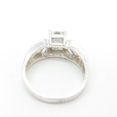 925 Sterling Silver Emerald-Cut Shaped C Z Cage Ring Size 9