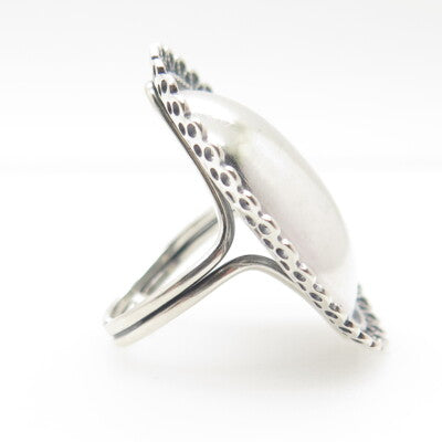 BEAU 925 Sterling Silver Antique Art Deco Ornate Oval Adjustable Ring Size 4.5
