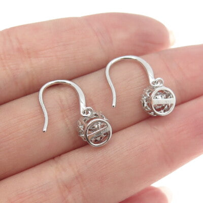 925 Sterling Silver Round-Cut Shaped C Z Dangling Hook Earrings