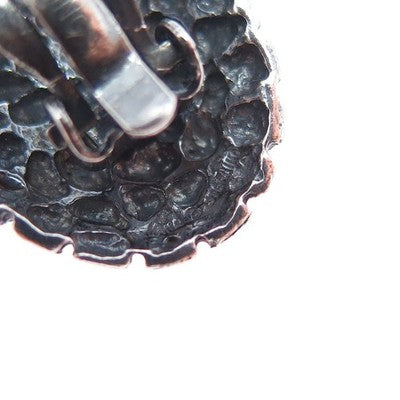 925 Sterling Silver Vintage Modernist Nugget Dome Oxidized Clip On Earrings