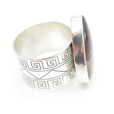 JAY KING DESERT ROSE Sterling Silver Vintage Real Agate Greek Maze Ring Size 9