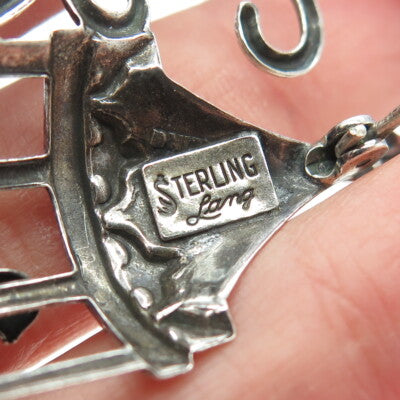 LANG 925 Sterling Silver Antique Art Deco Bird in a Cage Pin Brooch