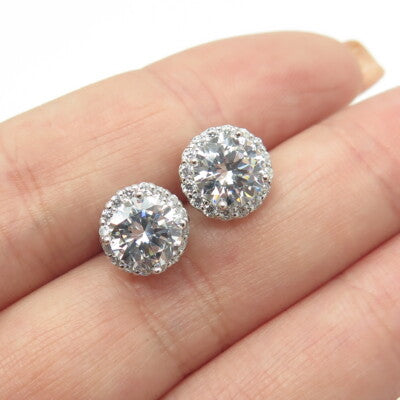 HAN 925 Sterling Silver Round-Cut White C Z Stud Earrings