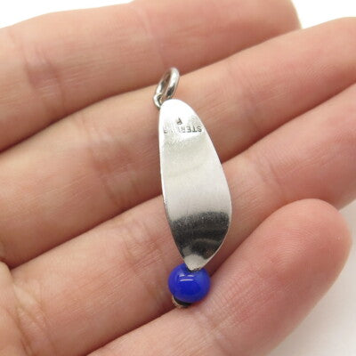 925 Sterling Silver Vintage Blue Glass Aladdin Khussa Slipper Charm Pendant