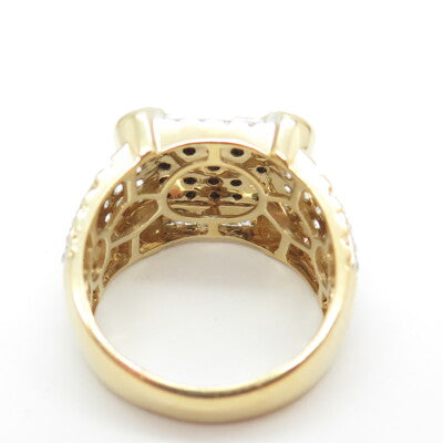 925 Sterling Silver Gold Plated White & Black C Z Ring Size 10.5