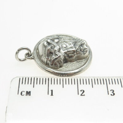 THEDA 925 Sterling Silver Antique Art Deco Jesus Religious Round Pendant