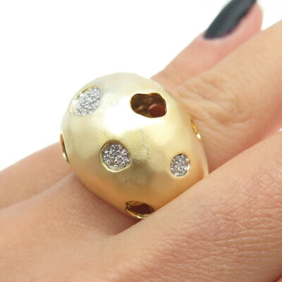 925 Sterling Silver Gold Plated Pave C Z Domed Ring Size 7.25