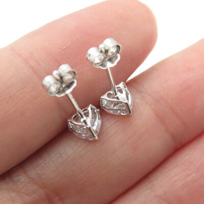 925 Sterling Silver Heart-Cut Shaped White C Z Stud Earrings