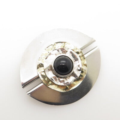 CHAIM PAZ Sterling Silver 2-Tone Vintage Jerusalem Black Onyx Modernist Brooch